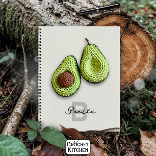 Cute Cottagecore Crochet Avocado Monogram Name  Notebook