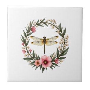 Cute Cottagecore Floral Dragonfly Aesthetic Girls  Ceramic Tile