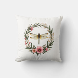 Cute Cottagecore Floral Dragonfly Aesthetic Girls Cushion
