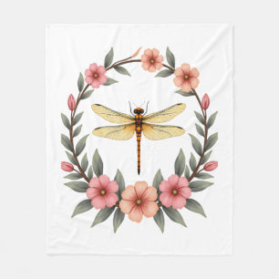 Cute Cottagecore Floral Dragonfly Aesthetic Girls  Fleece Blanket