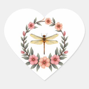 Cute Cottagecore Floral Dragonfly Aesthetic Girls  Heart Sticker