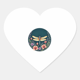 Cute Cottagecore Floral Dragonfly Aesthetic Girls Heart Sticker