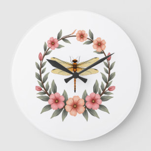 Cute Cottagecore Floral Dragonfly Aesthetic Girls Large Clock