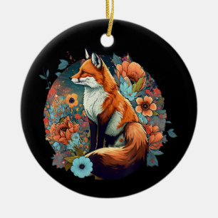 Cute Cottagecore Floral Fox Aesthetic Girls Women Ceramic Ornament