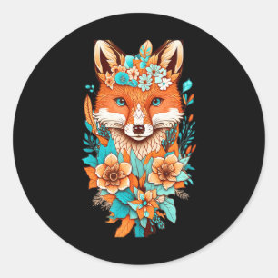 Cute Cottagecore Floral Fox Aesthetic Girls Women Classic Round Sticker