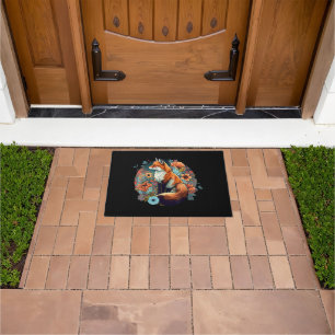 Cute Cottagecore Floral Fox Aesthetic Girls Women Doormat