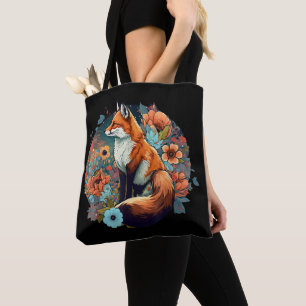 Cute Cottagecore Floral Fox Aesthetic Girls Women  Tote Bag