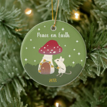 Cute Cottagecore Mouse Red Mushroom House Green