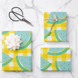 Cute Cottagecore Vintage Watermelon Yellow Plaid Wrapping Paper Sheet