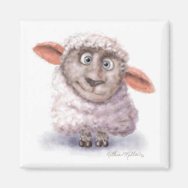Cute Cotton Ball Sheep Cartoon Magnet (Front)
