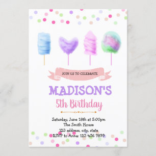 Cute cotton candy birthday invitation