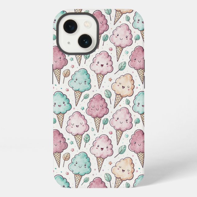 Cute cotton candy pattern pastel iPhone case (Back)