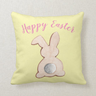 Cute Cottontail Easter Bunny Yellow Throw Pillow