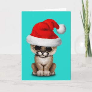 Cute Cougar Cub Wearing a Santa Hat Holiday Card