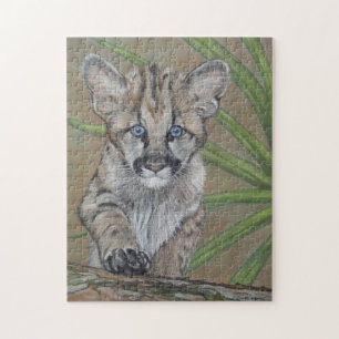 cute cougar kitten big cat wildlife painting art jigsaw puzzle
