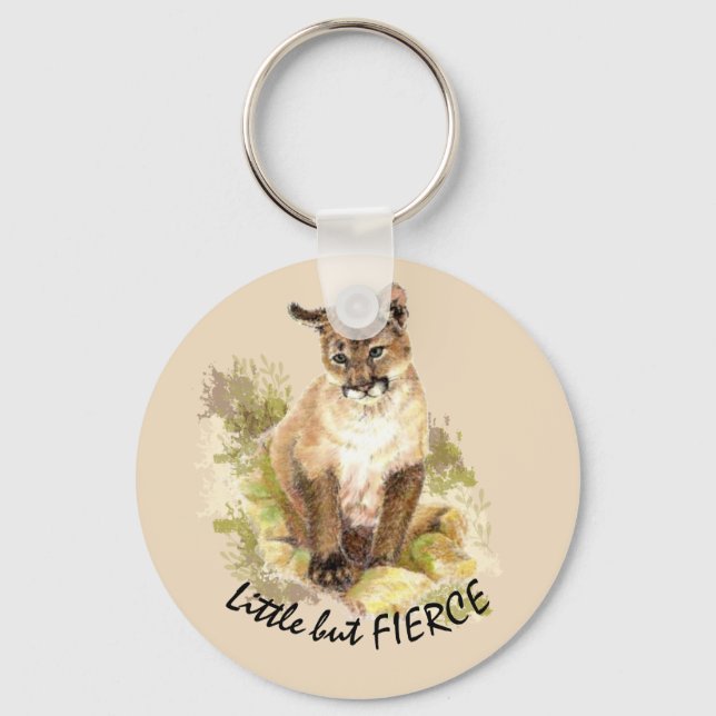 Cute Cougar Mountain Lion Cat Kitten FIERCE QUOTE Key Ring (Front)