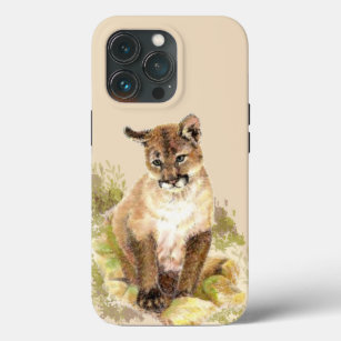 Cute Cougar Mountain Lion Cat Kitten Watercolor  iPhone 13 Pro Case