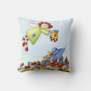 Cute Country Angel Watering Flowers Cushion