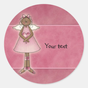 Cute Country Angel with Heart Classic Round Sticker