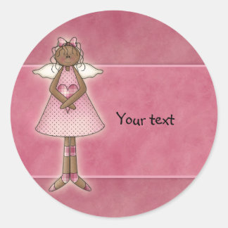 Cute Country Angel with Heart Classic Round Sticker