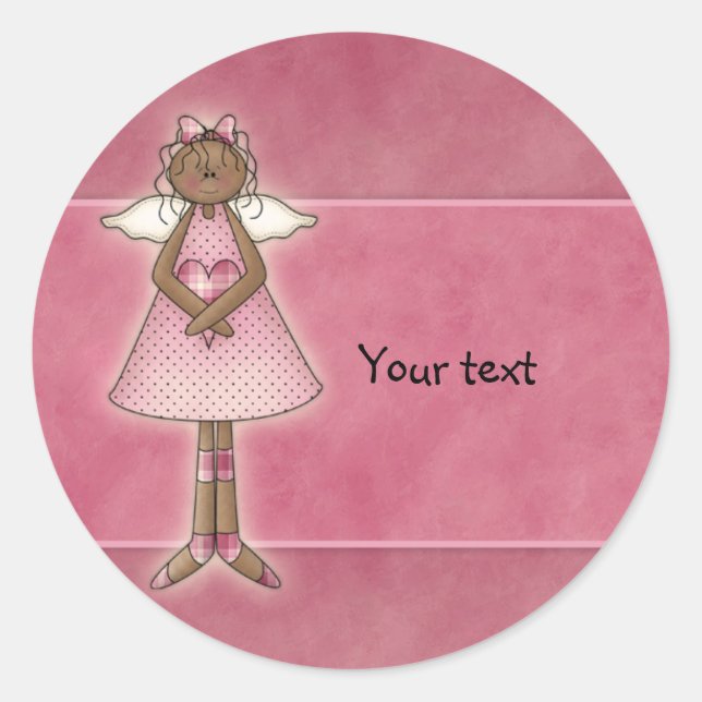 Cute Country Angel with Heart Classic Round Sticker (Front)