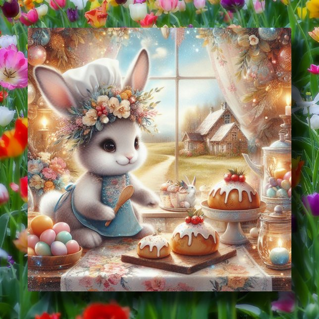 Cute Country Baker Bunny Pastel Easter Holiday Card (Creator Uploaded)