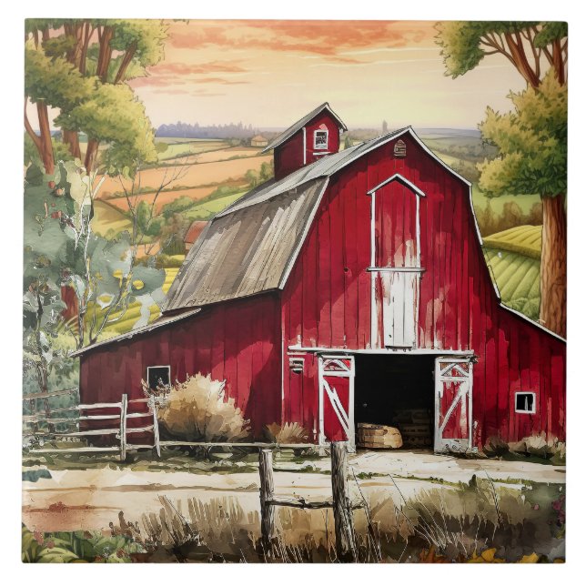 cute Country barn lovers Ceramic Tile (Front)