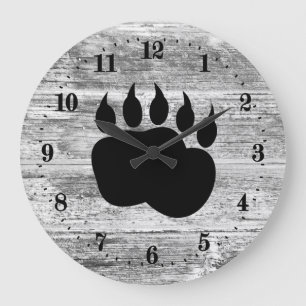 Cute Country bear paw cabin Large Clock