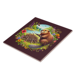 Cute Country beaver crafting home Ceramic Tile