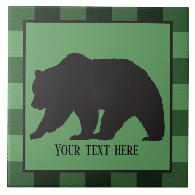 cute Country Black bear add text Ceramic Tile (Front)