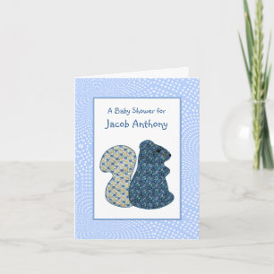 Cute Country Blue Floral Squirrel Baby Shower Invitation