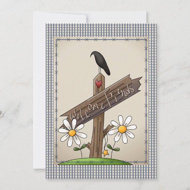 Cute Country Blue Gingham Checks Baby Shower Invitation (Front)