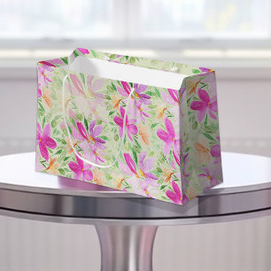 Cute Country Boho Watercolor Floral Large Gift Bag