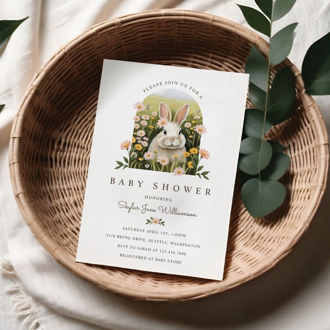 Cute Country Bunny Wildflowers Girl Baby Shower Invitation (Cute Country Bunny Wildflowers Girl Baby Shower Invitation)