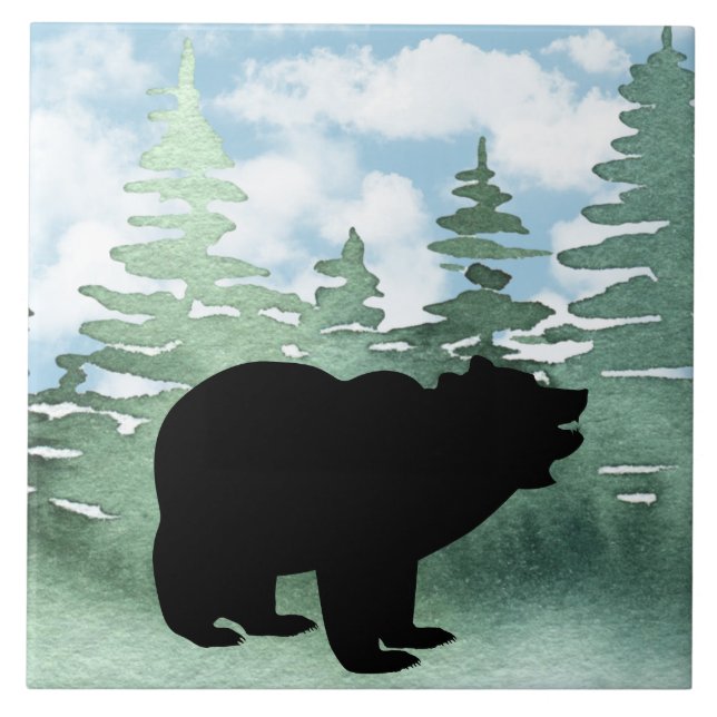 cute Country cabin black bear Ceramic Tile (Front)