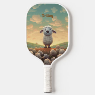 Cute Country Cloud Fluffy Sheep Monogram  Pickleball Paddle