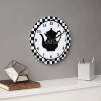 cute Country coffee pot word art Large Clock