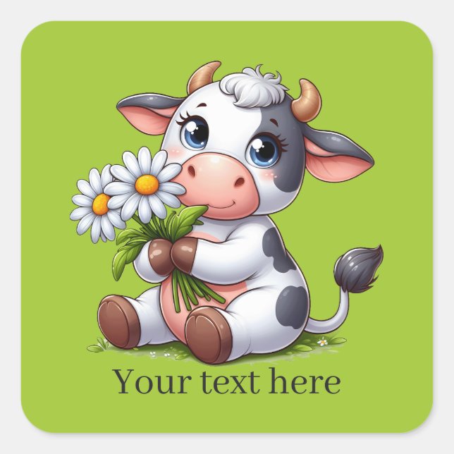 Cute Country cow add text  Square Sticker (Front)
