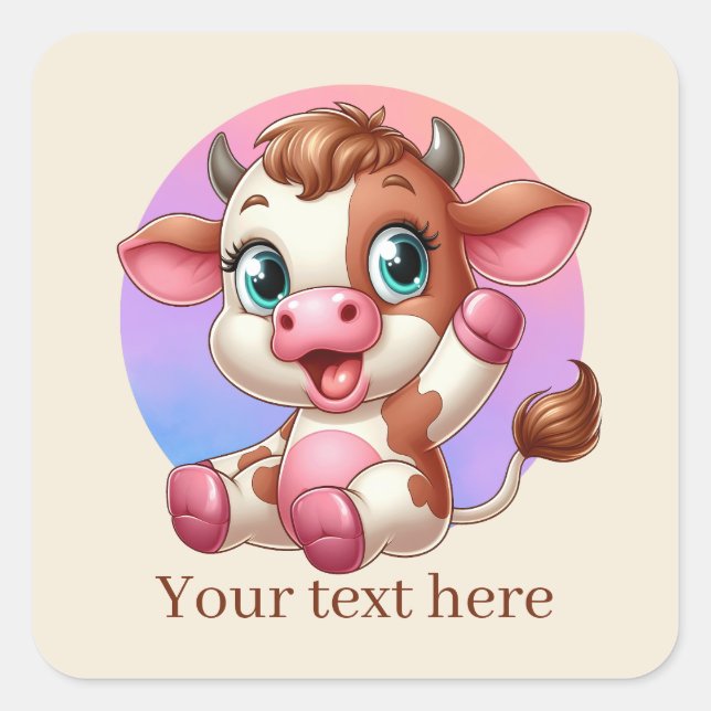 Cute Country cow add text  Square Sticker (Front)