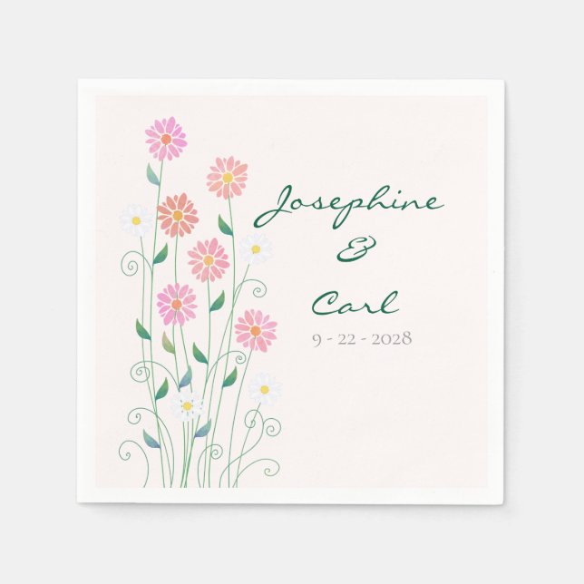 Cute Country Daisies Pink Floral Napkin (Front)