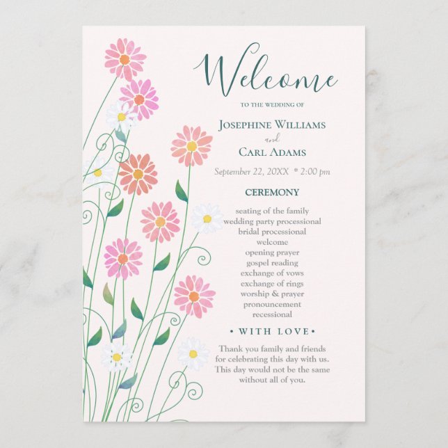 Cute Country Daisies Wedding Program (Back)