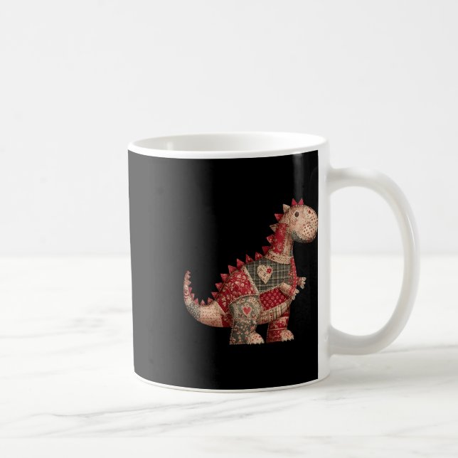 Cute Country Dinosaur Patchwork Hearts Valentine  Coffee Mug (Right)