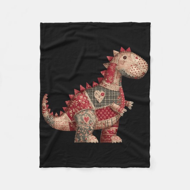 Cute Country Dinosaur Patchwork Hearts Valentine  Fleece Blanket (Front)