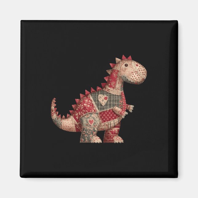 Cute Country Dinosaur Patchwork Hearts Valentine  Magnet (Front)