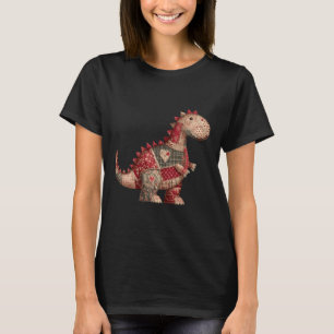 Cute Country Dinosaur Patchwork Hearts Valentine  T-Shirt