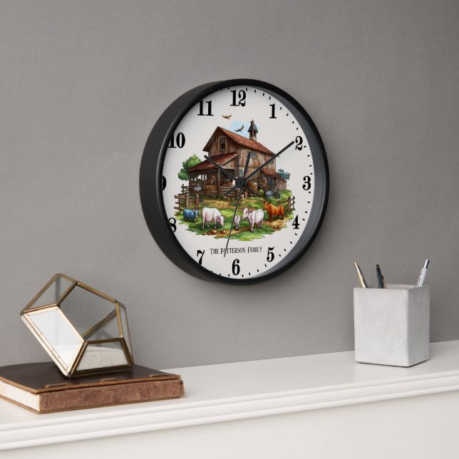 Cute Country farm add Family name Clock (Office)