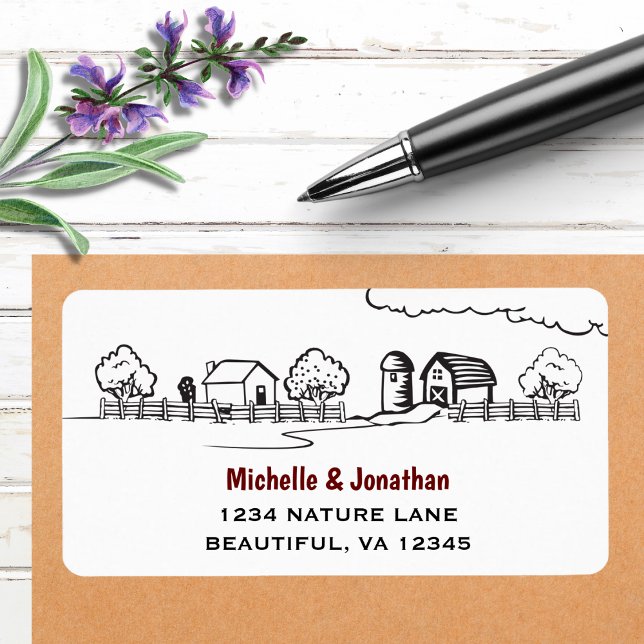 Cute Country Farm Black, White and Red Address Label (Creator Uploaded)