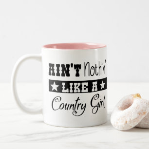 Cute Country Girl Farm Horse Western Line Dancing Two-Tone Coffee Mug