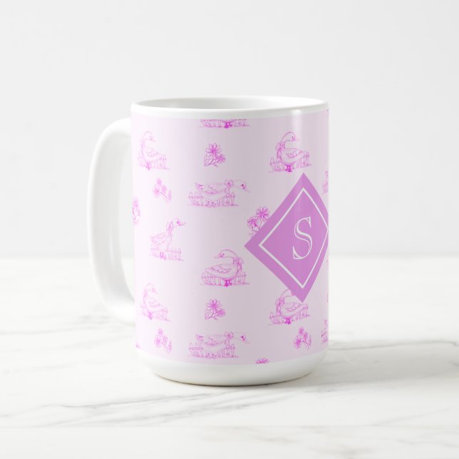 Cute Country Goose Toile Pattern Monogram Coffee Mug (Front Left)