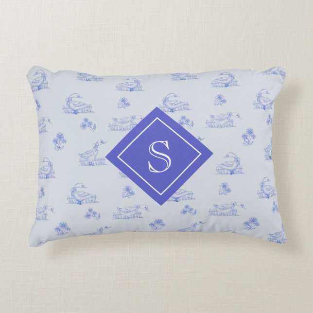 Cute Country Goose Toile Pattern Monogram Decorative Cushion (Front)